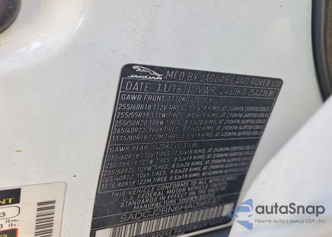 2017 Jaguar F-Pace Premium z USA, uszkodzony, nr VIN SADCJ2BN6HA098587